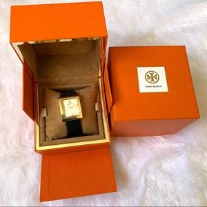 NWT Tory Burch Buddy Watch, gold/ black saffiano